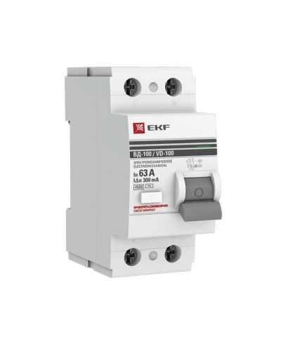 УЗО ВД-100 2P 63А 300мА тип AC эл-мех  PROxima (elcb-2-63-300-em-pro). Выключатель дифференциального тока (УЗО). EKF в Махачкале