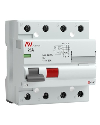 DV 4P 25А/ 30мА (AC)  AVERES (rccb-4-25-30-ac-av). Выключатели дифференциального тока (УЗО). EKF в Махачкале