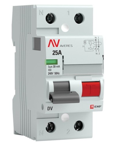 DV 2P 25А/ 30мА (A)  AVERES (rccb-2-25-30-a-av). Выключатели дифференциального тока (УЗО). EKF в Махачкале