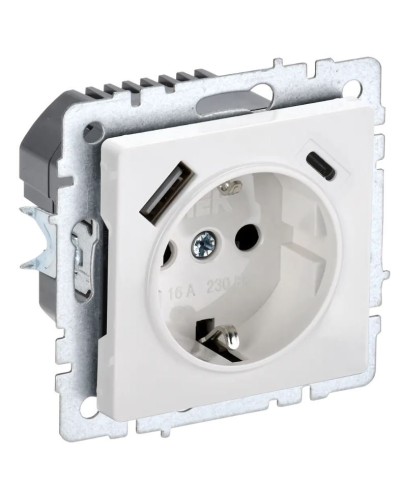Розетка с з/к с USB A+C 18Вт РЮш11-1-БрБ белый BRITE (BR-R14-16-U22-018-K01). Розетка с заземлением с защитными шторками, 18Вт. IEK в Махачкале
