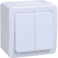 Выключатель 2-клавишный ВС20-2-0-ГПБ открытой установки IP54 белый ГЕРМЕС PLUS (EVMP20-K01-10-54-EC). Выключатель. IEK