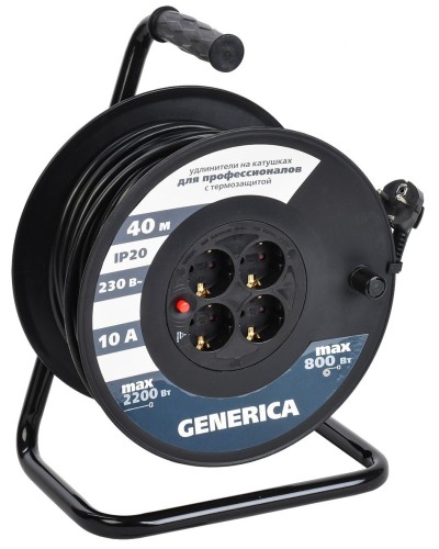 УК40 4 места 2P+PE, 40м GENERICA (WKP10-10-04-40-G). Удлинитель на катушке с термозащитой, 3х1,0кв.мм. IEK в Махачкале