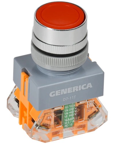 Кнопка D7-11T d=22мм красная GENERICA (BBT50-11T-3-21-K04-G). Кнопка управления с фиксацией. IEK в Махачкале