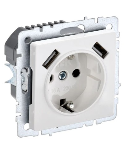 Розетка с з/к с USB A+A 3,1А РЮш10-2-БрБ белый BRITE (BR-R14-16-U21-D31-K01). Розетка с заземлением с защитными шторками, 3,1А. IEK в Махачкале