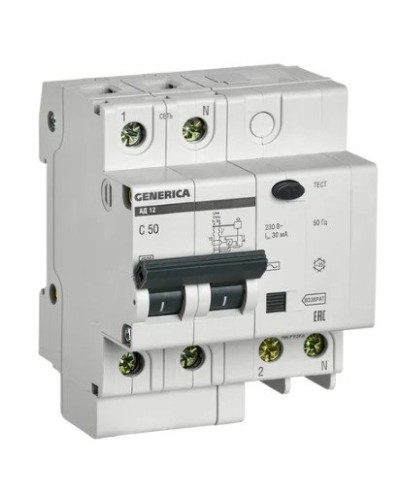 GENERICA АД12 2Р 50А 30мА (MAD15-2-050-C-030). Автоматический выключатель дифференциального тока. IEK в Махачкале
