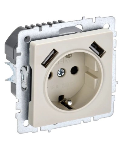 Розетка с з/к с USB A+A 3,1А РЮш10-2-БрКр бежевый BRITE (BR-R14-16-U21-D31-K10). Розетка с заземлением с защитными шторками, 3,1А. IEK в Махачкале