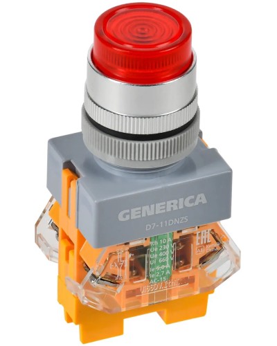Кнопка D7-11DNZS d=22мм красная GENERICA (BBT50-11DNZS-3-11-K04-G). Кнопка управления с подсветкой и фиксацией. IEK в Махачкале