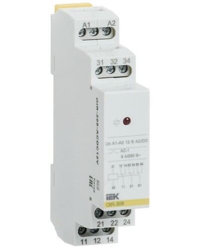 Реле промежуточное модульное OIR 3 контакта 8А 12В AC/DC (OIR-308-ACDC12V). Реле промежуточное модульное. IEK в Махачкале