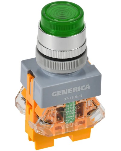 Кнопка D7-11DNZS d=22мм зеленая GENERICA (BBT50-11DNZS-3-11-K06-G). Кнопка управления с подсветкой и фиксацией. IEK в Махачкале