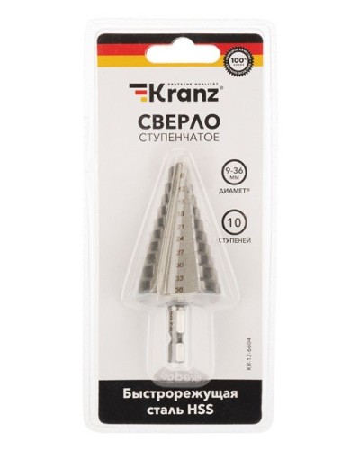 Сверло по металлу ступенчатое 9,0-36,0 мм 110 mm 62 HRC Kranz (KR-12-6604): Сверло по металлу шлифованное в Махачкале