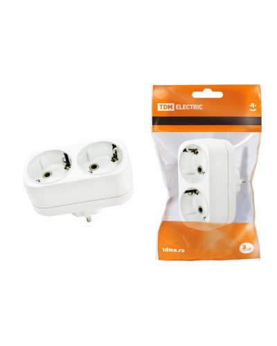 Блок на 2 гнезда 2П+З плоский 16А 250B TDM (SQ1806-0026). Розетка. TDM ЕLECTRIC в Махачкале
