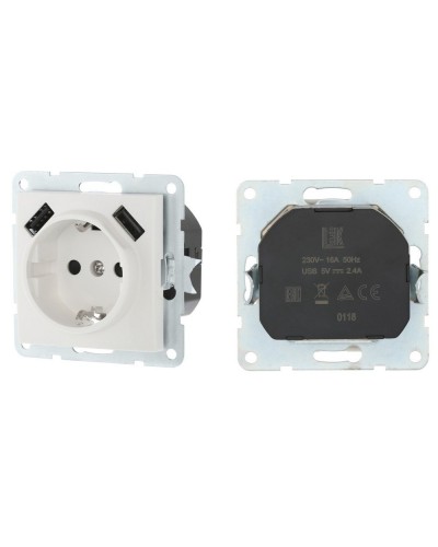 Розетка с з/к + 2xUSB разъема, 2А, белый LK60 (868004-1). Розетка. Экопласт в Махачкале