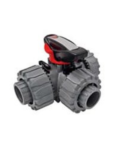 Ecoplast Кран шаровой трехходовой ПВХ D25 (уплотнение TPV, остальное EPDM) с муфтовым окончанием (49448). Кран шаровой, с муфтовым окончанием. Экопласт в Махачкале